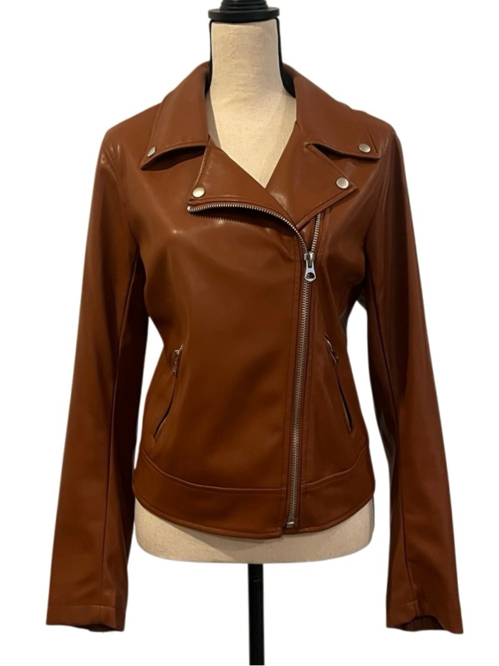 Torrid Cognac Brown Faux Leather Asymmetrical Moto Jacket Plus Size 1X- EUC